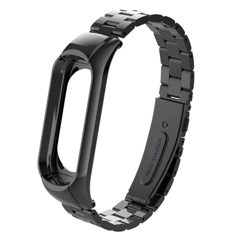 РЕМЕШОК НА MI BAND 3/4 МЕТАЛЛ КРУПНОЕ  ПЛЕТЕНИЕ BLACK